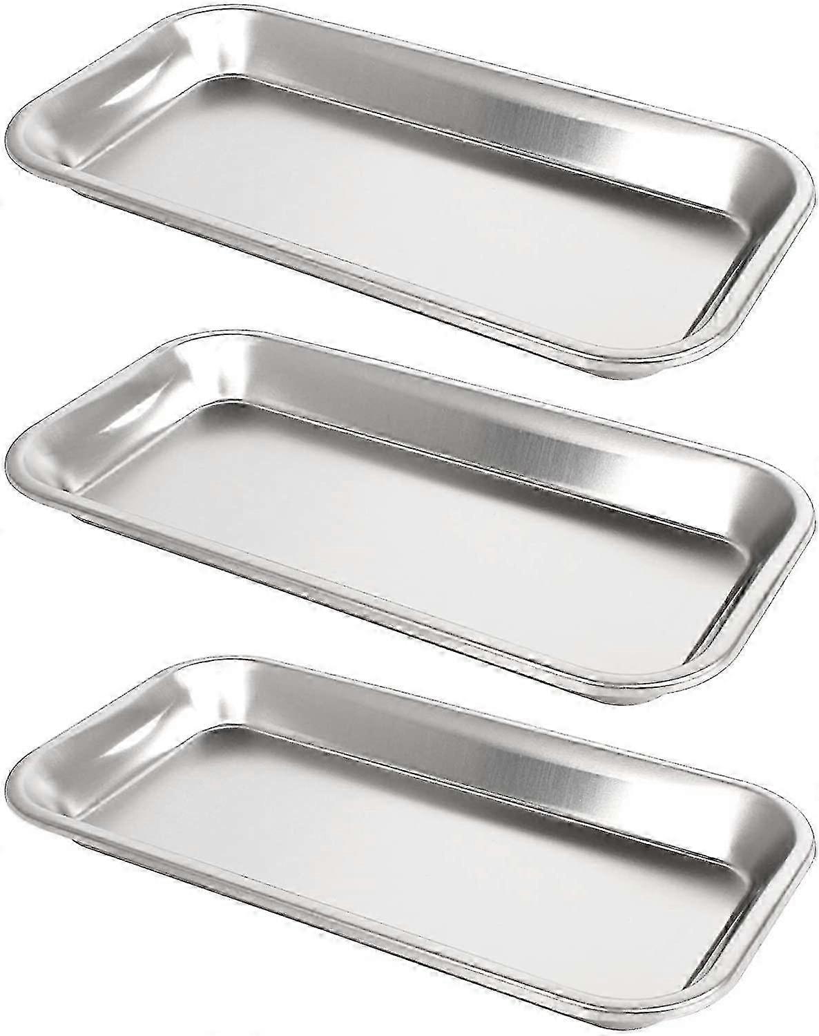 3pcs Stainless Steel Rectangular Small Laboratory Supplies Tray