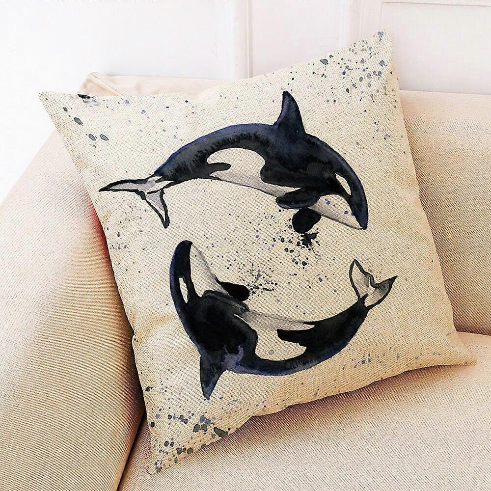 Capa de almofada de linho de algodão com estampa de baleia Capa de almofada Design de decoração de casa 1966