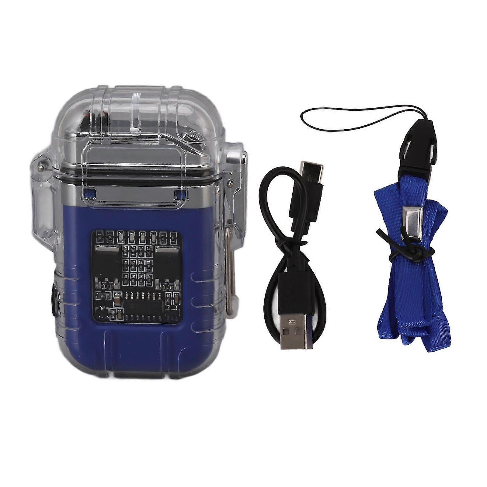 Waterproof Dual Arc Electric Lighter with Power Display - Blue