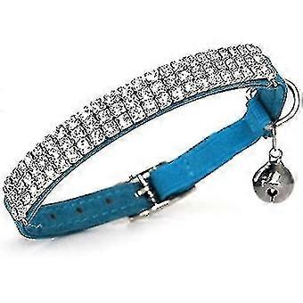 Adjustable Soft Velvet Cat Collar With Rhinestones And Bells23-30cmblue