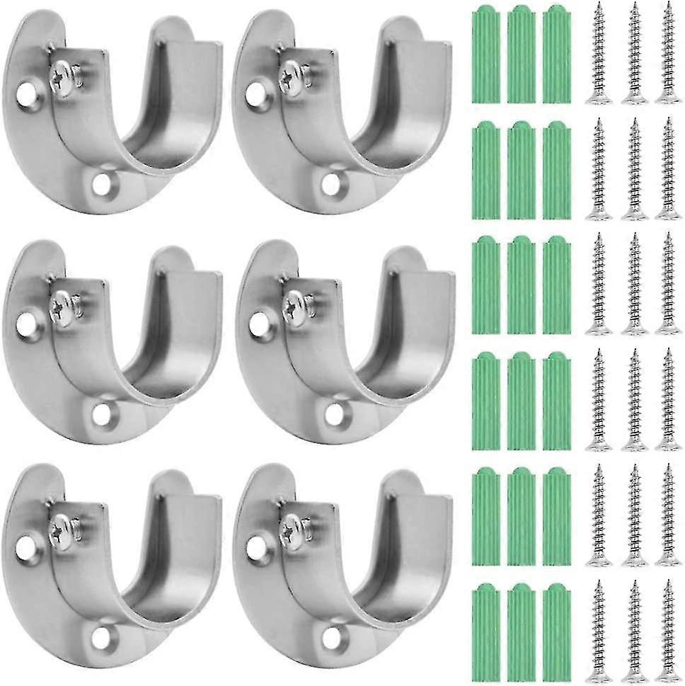 6 قطع ستارة رود حامل ستارة قوس الفولاذ المقاوم للصدأ خزانة رود حامل خزانة رود دعم بار حامل مع مسامير ، لدش الستار مجلس الوزراء رو