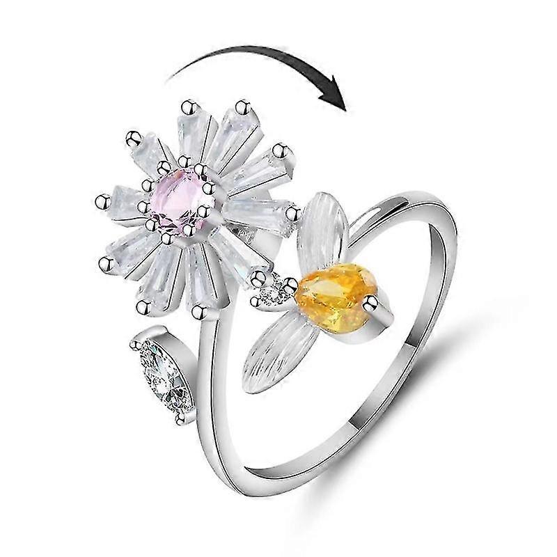 Anello placcato in argento Fiore Mulino a farfalla Anello a farfalla Girevole Open Ring Gioielli