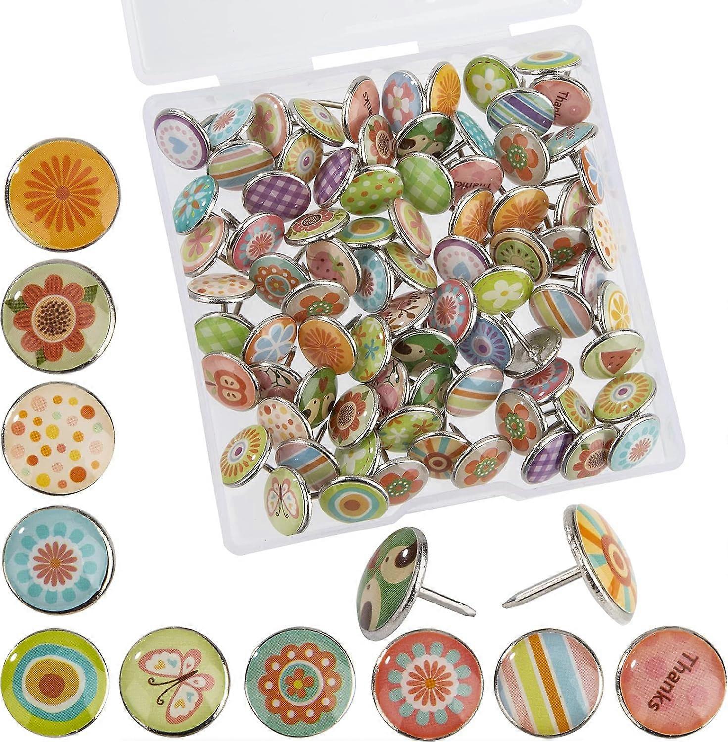100 Pieces Decorative Push Pins Creative Round Push Pins for Bulletin Board DIY Photo Cards Cork Boards