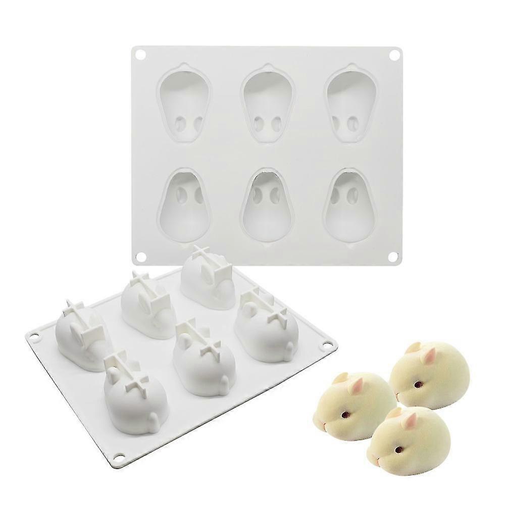 6 Holes Mini White Rabbit Shape Silicone Mold