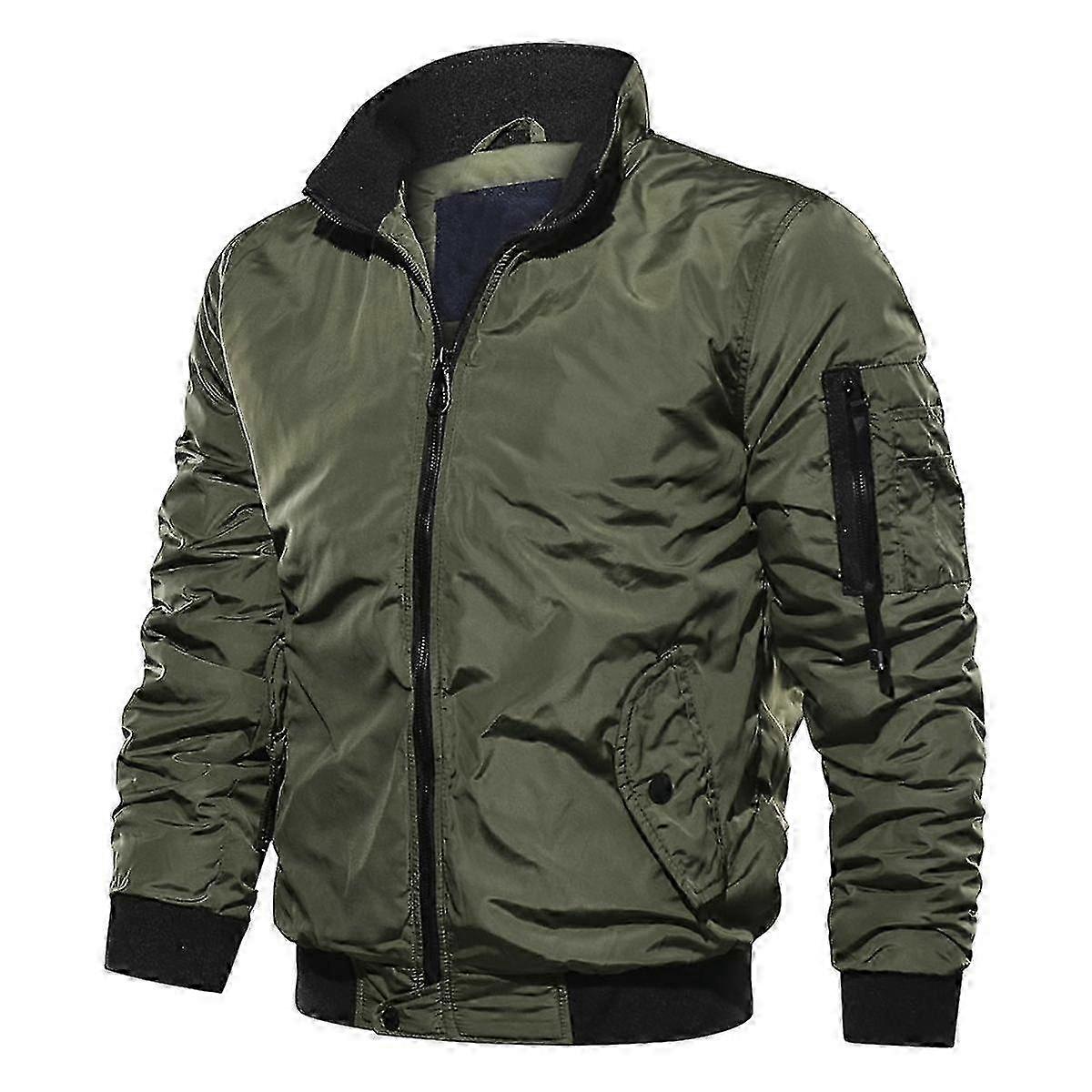 Mens Solid Color Thick Warm Casual Style Bomber Jacket