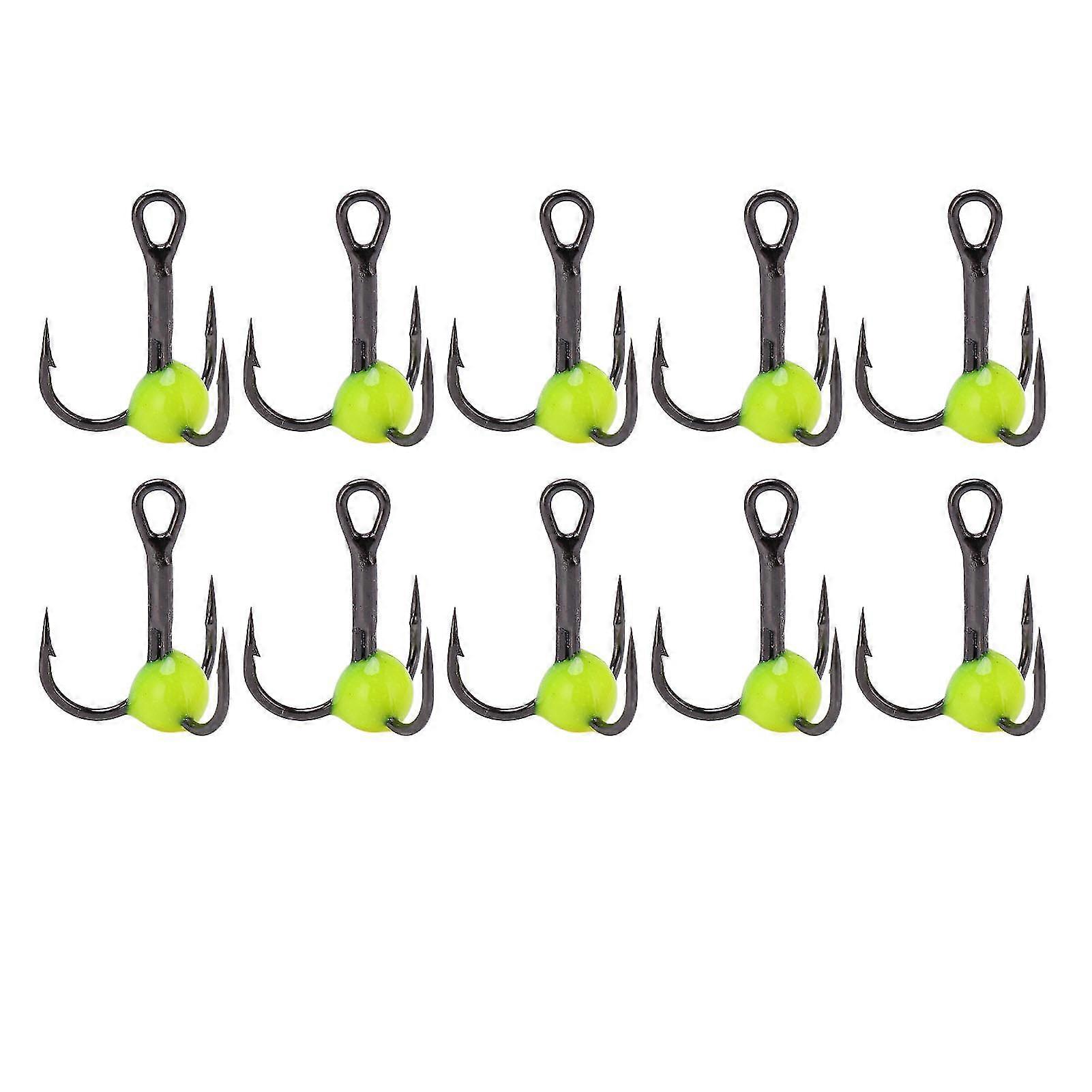 High Carbon Steel Fishing Hooks Kit - 10pcs Size 10 Treble Hooks for Bass Trout Carp Lures Baits, Sharp and Bright Yellow Color