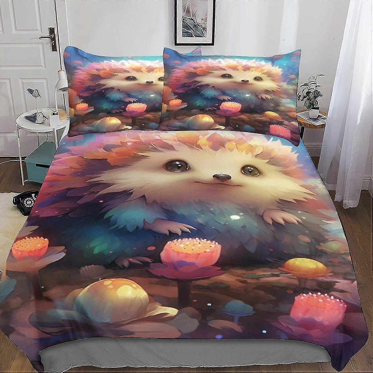 o5699 Lençóis Hedgehog 3D Conjunto de Capa de Edredom para Crianças Meninos Adolescentes, Conjunto de Cama de 3 Peças Capa de Colcha Thornball, Capa de Edredom Com Fronhas