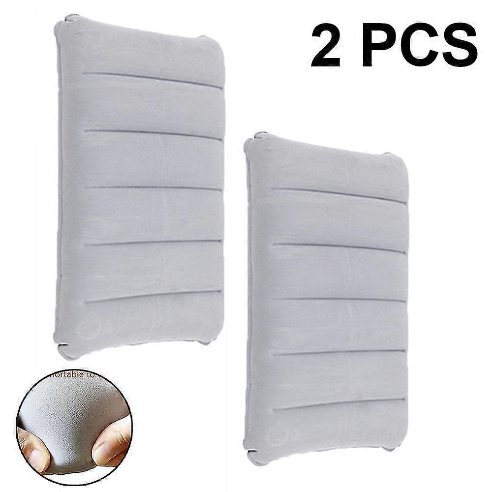 Inflatable Pillow, Pack Of 2 Compressible Pillow Comfortable Blow Up Flocking Napping Pillow Ergonomic Neck & Lumbar Support For Camping Office Travel