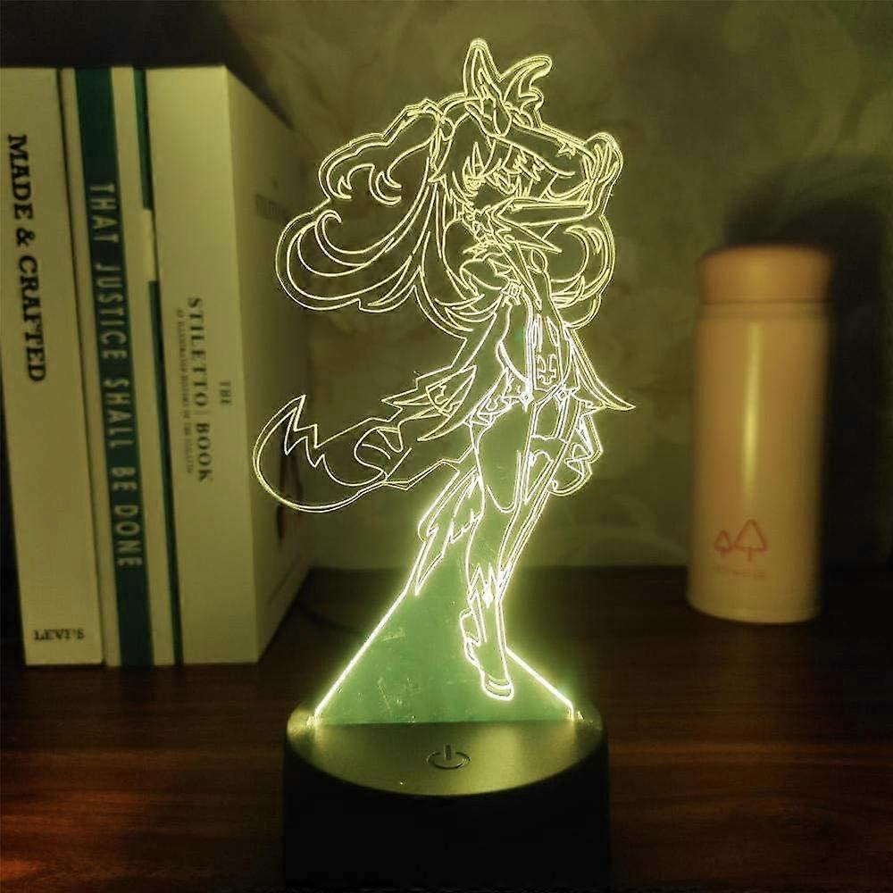 Genshin Impact Fischl Figure 3D Night Light, Acrylic Panel Abs Base USB Cable Illusion Effect Multi-Color Remote Control Lamp Gift for Anime Lovers (C