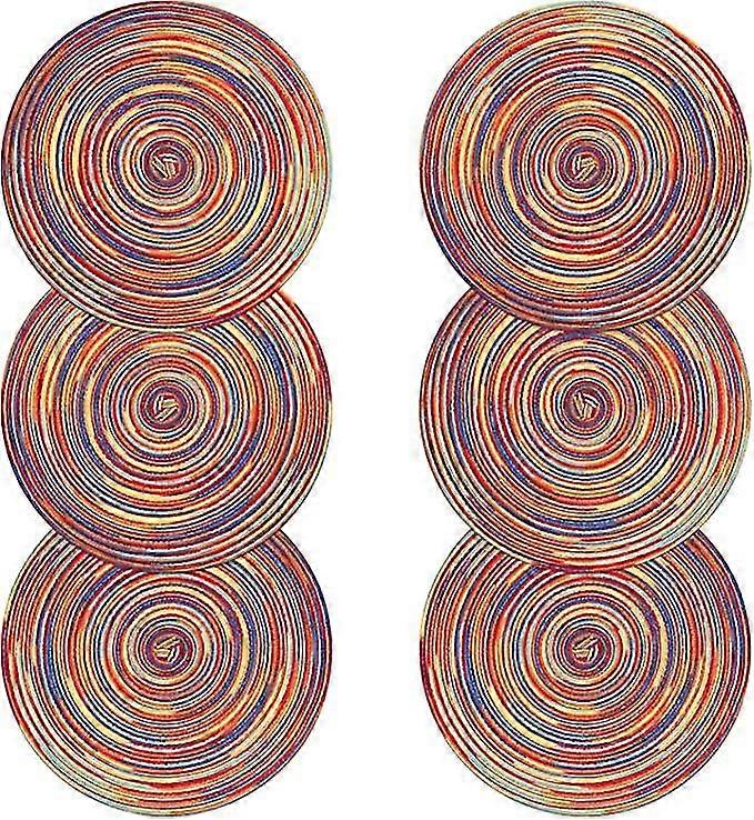 KINZON Lot de 6 sets de table en coton tiss teint en satin color 38 x 38 cm, sets de table ronds lavables, napperons de Nol rsistants  la chaleur, dco