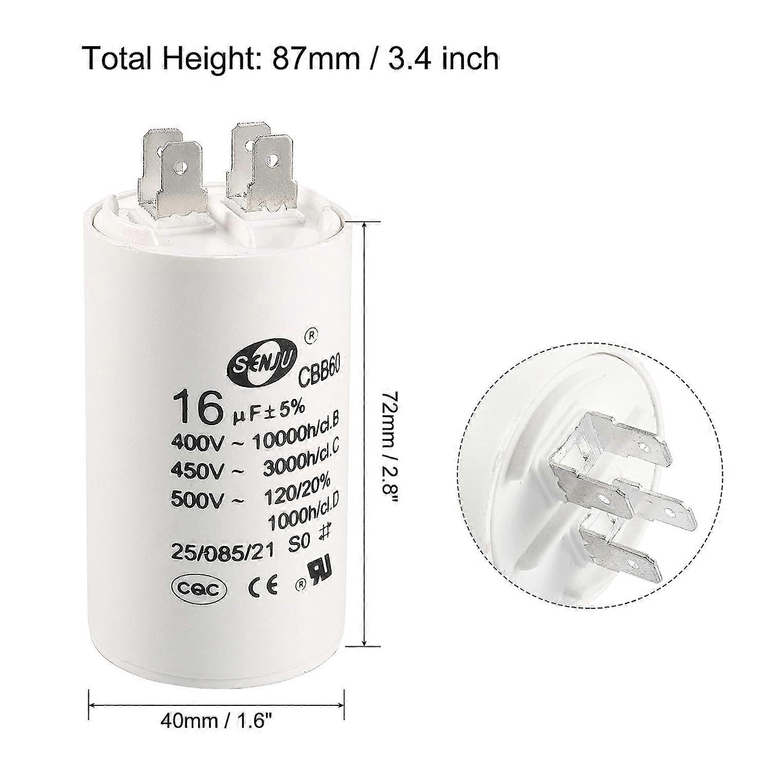 OFFCUP CBB60 Condensatore di Avviamento 20uF, 450VAC Condensatore Motore Elettrico, 50/60Hz Universale con Bandiere e Vite di Fissaggio per Pompe, Compressori, Lavatrici, Macchine ad Aria