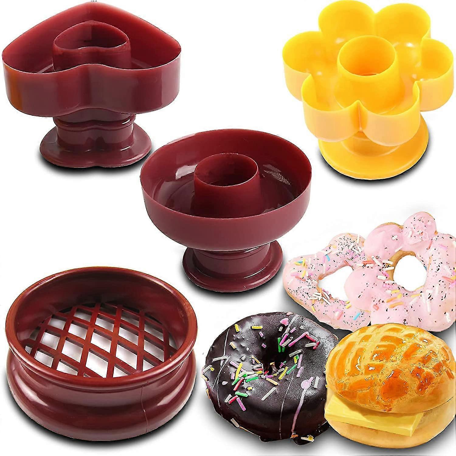 4 Pieces Donut Shape Donut Tool, Donut Mold Set, Plastic Donut Maker Shape Donuts Maker-MXBC