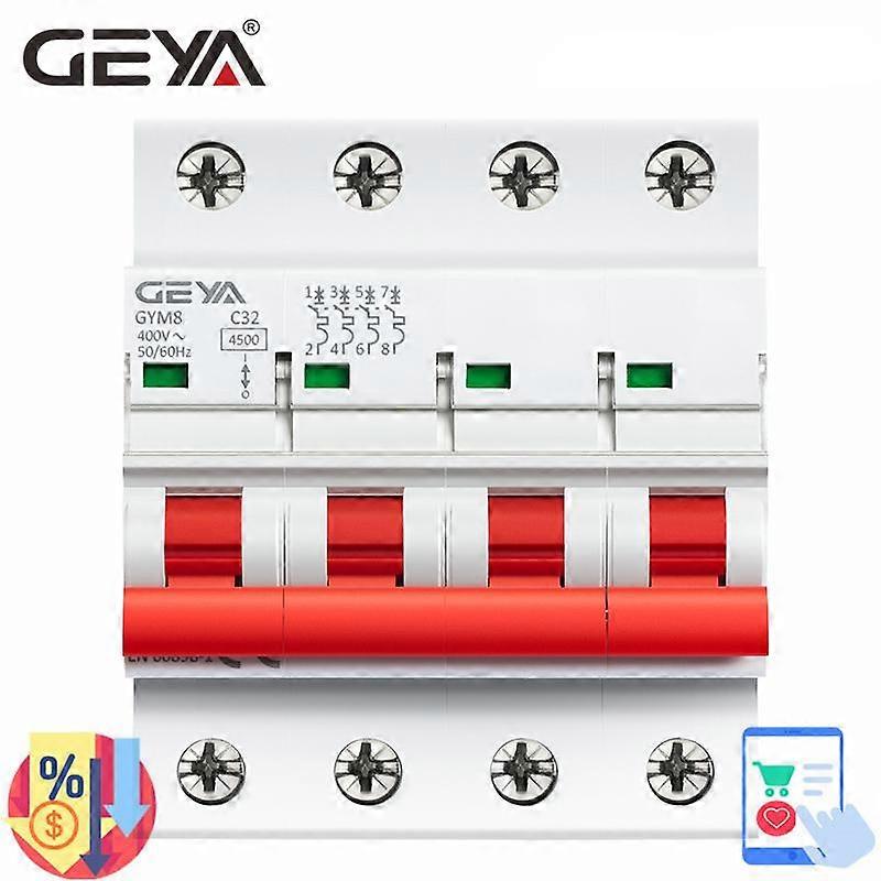 GEYA GYM8 4Pole Din Rail Switch Minature Circuit Breaker 6A-63A Din Rail MCB 400V with ON OFF Indiactor