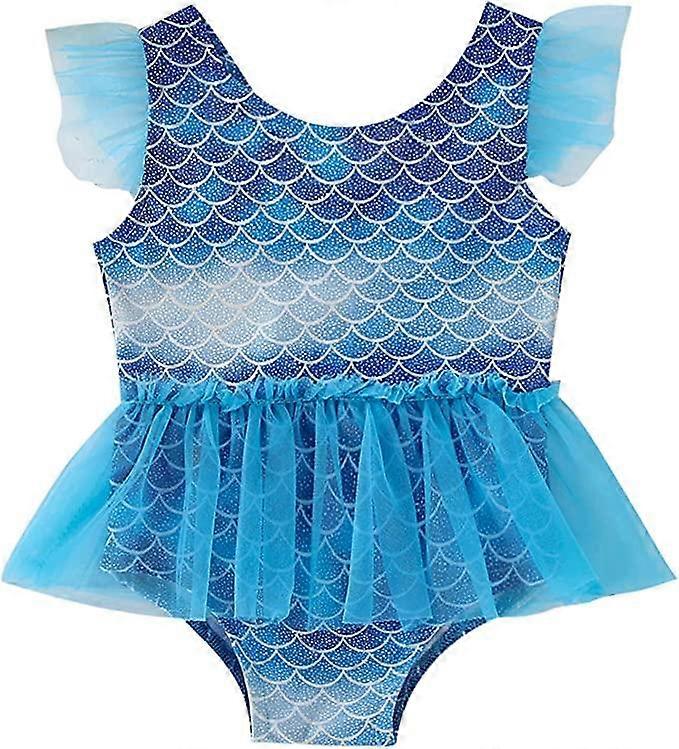 Småbarn Flickor Baddräkt Ett stycke Sjöjungfru Skalor Tryck Badkläder