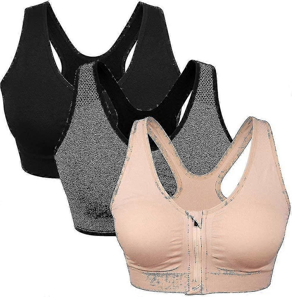 3szt Kobiety High Impact Sports Bra Plus Size Zip Front Fastening Bras