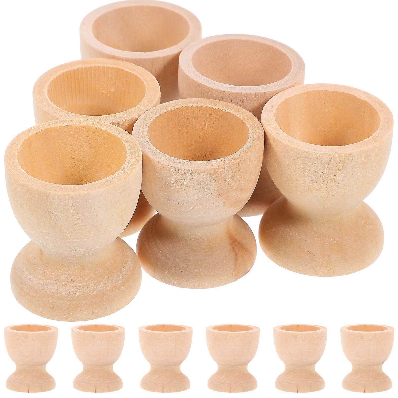 16pcs Artificial Egg Toy Holder Wood Egg Cup DIY Blank Eggs Stand Creative Easter Eggs Holder