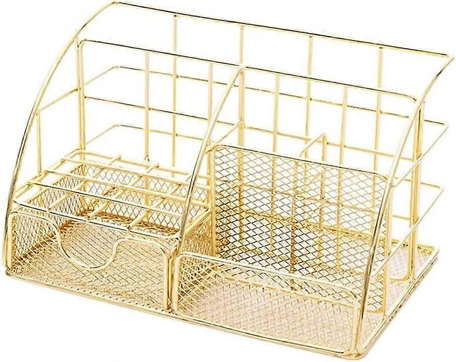 Golden Metal Desktop Organizer - Multi-Function Desktop Stationery Storage Rack