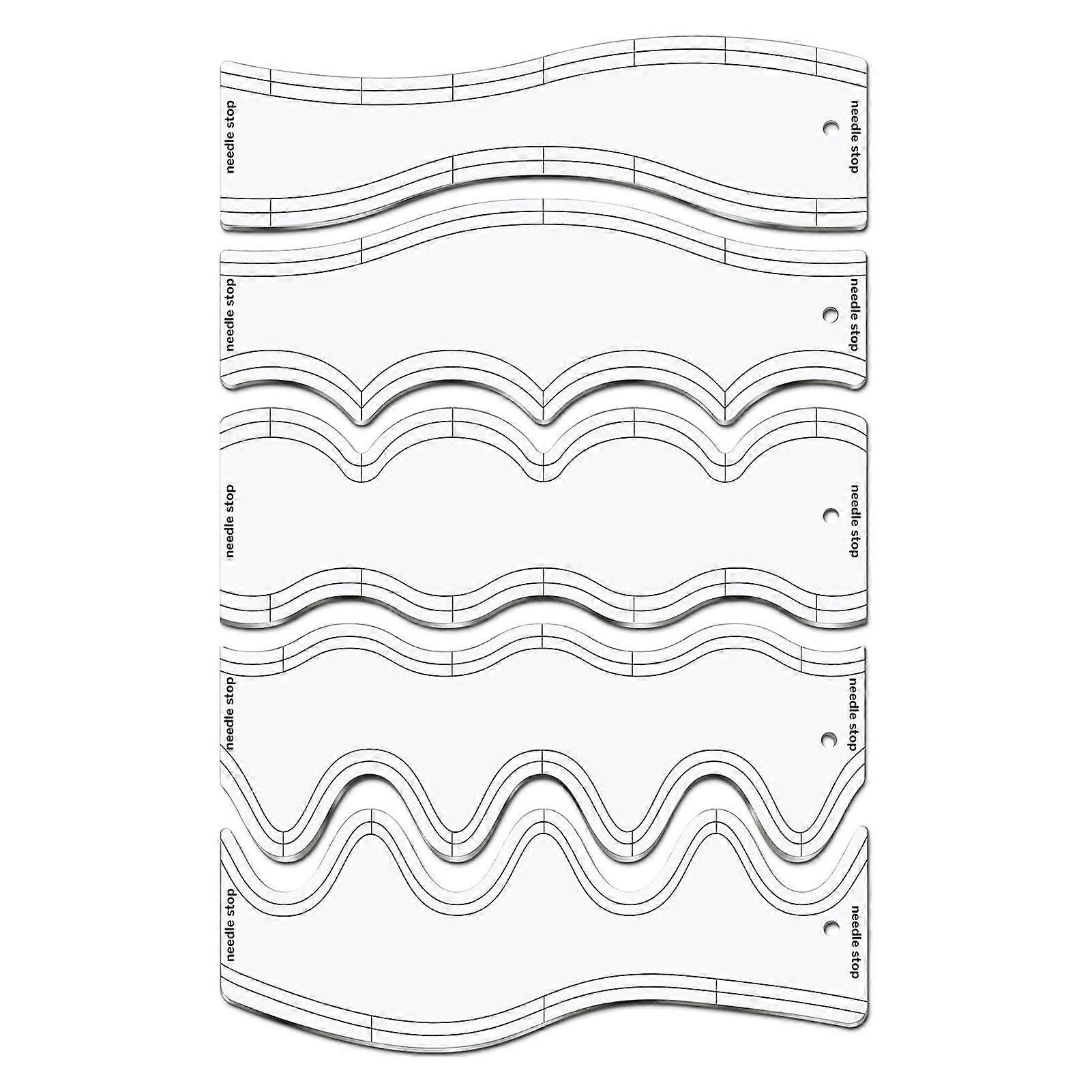 5 Pcs Quilting Templates Free Motion Stencils Wave Acrylic Ruler Set Long Transparent Precision Tools for Machine Quilting Patchwork Splicing Jikaix