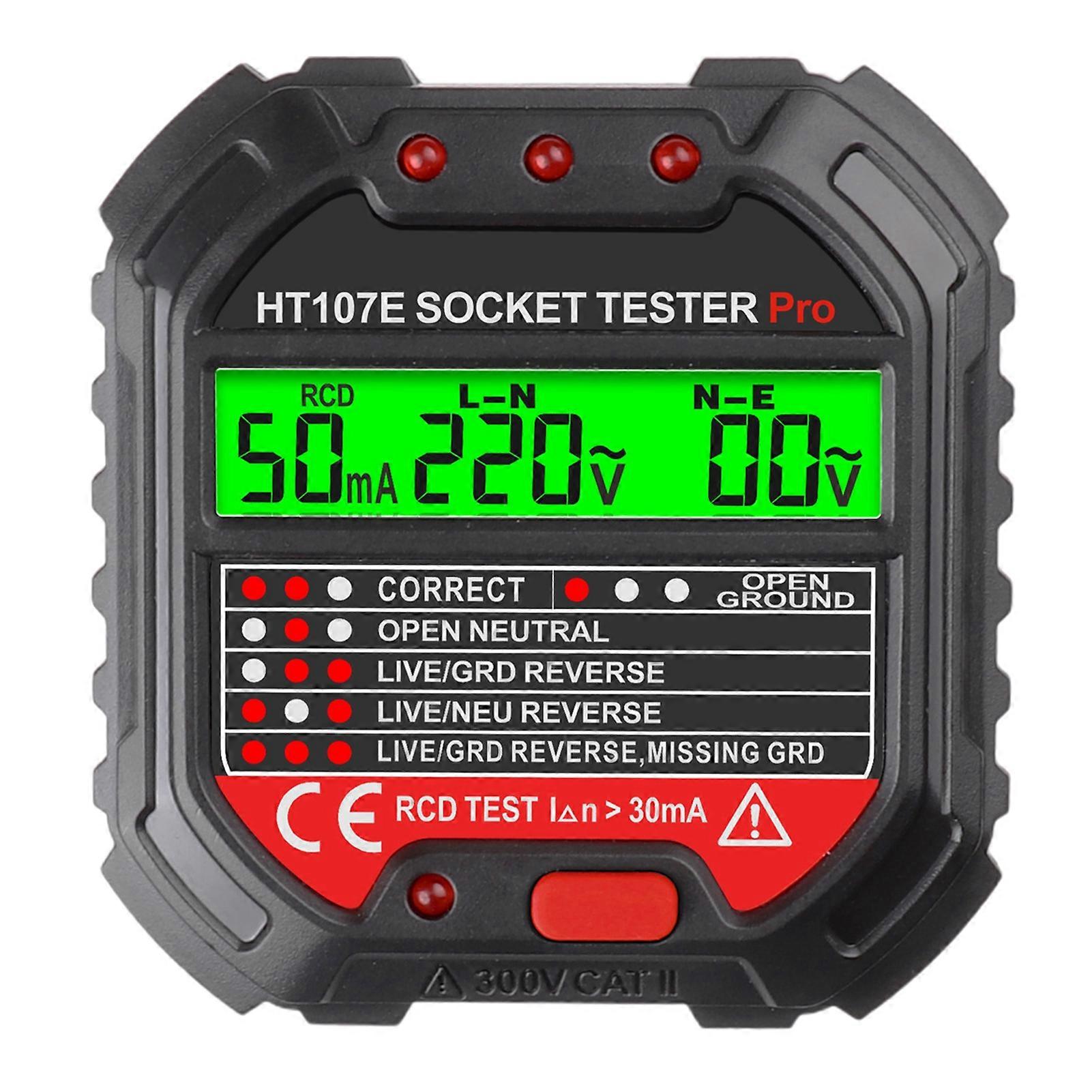 HT107E Socket Tester LCD Display Multi-function LED Plug Play Compact Voltage Detector for Electric Maintenance Testing QinHai