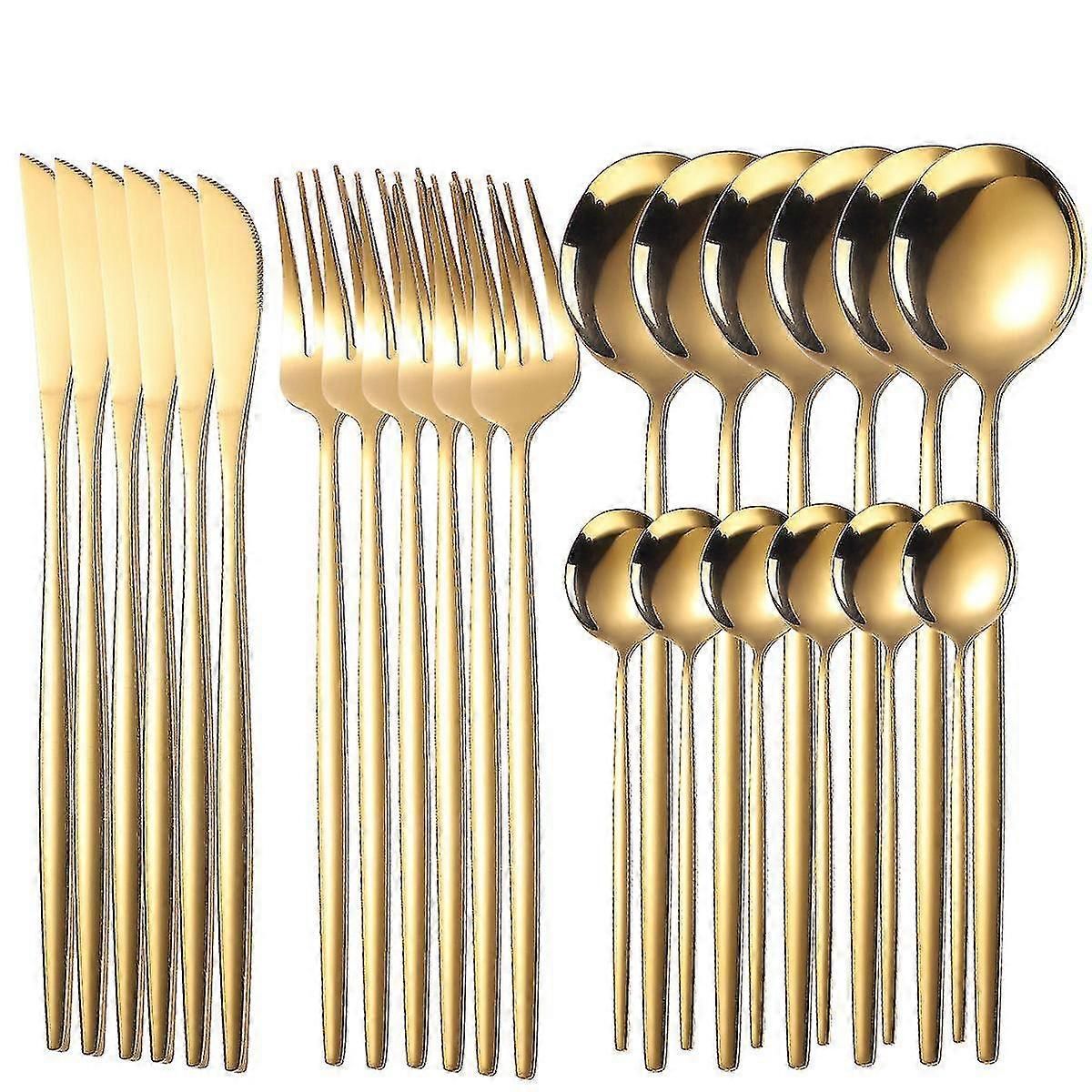 24pcs Cutlery Set Stainless Knife Fork Spoon Flatware Tableware Set
