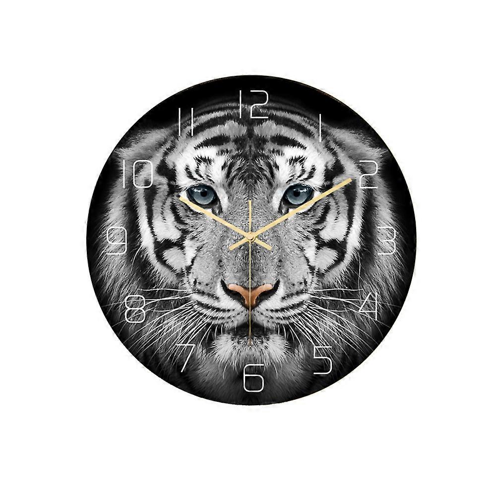 Creative Acrylic Clock Tiger Pattern UV Printed Wall Clock Household Bedroom Hanging Bar Decor without Battery