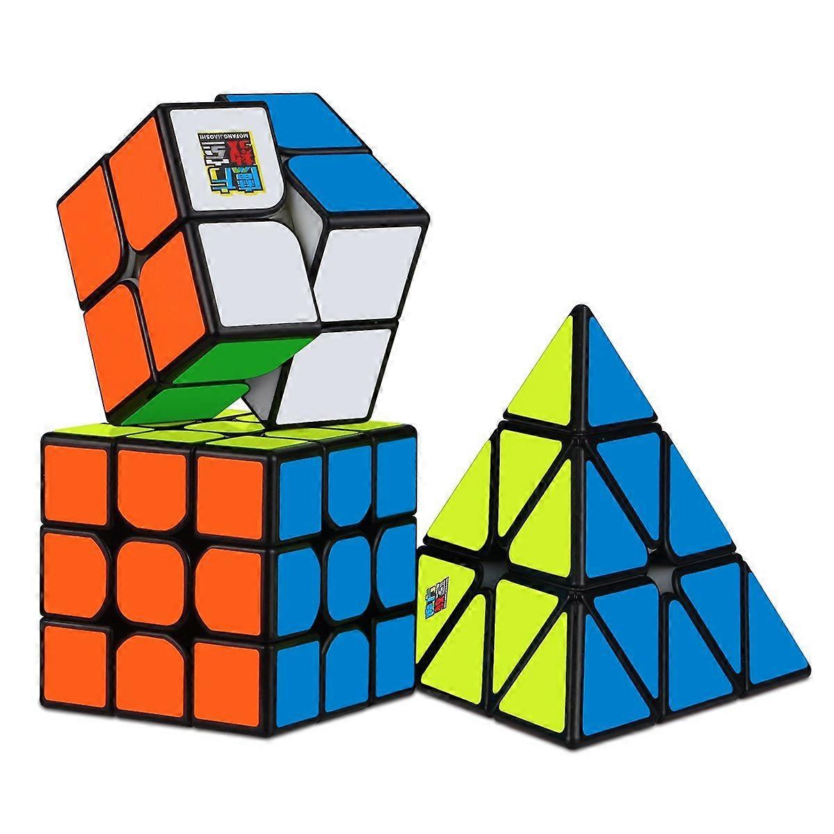 3Pcs Speed Cube Set, All Black Base Puzzles Magic Cube Set of 2x2x2 3x3x3
