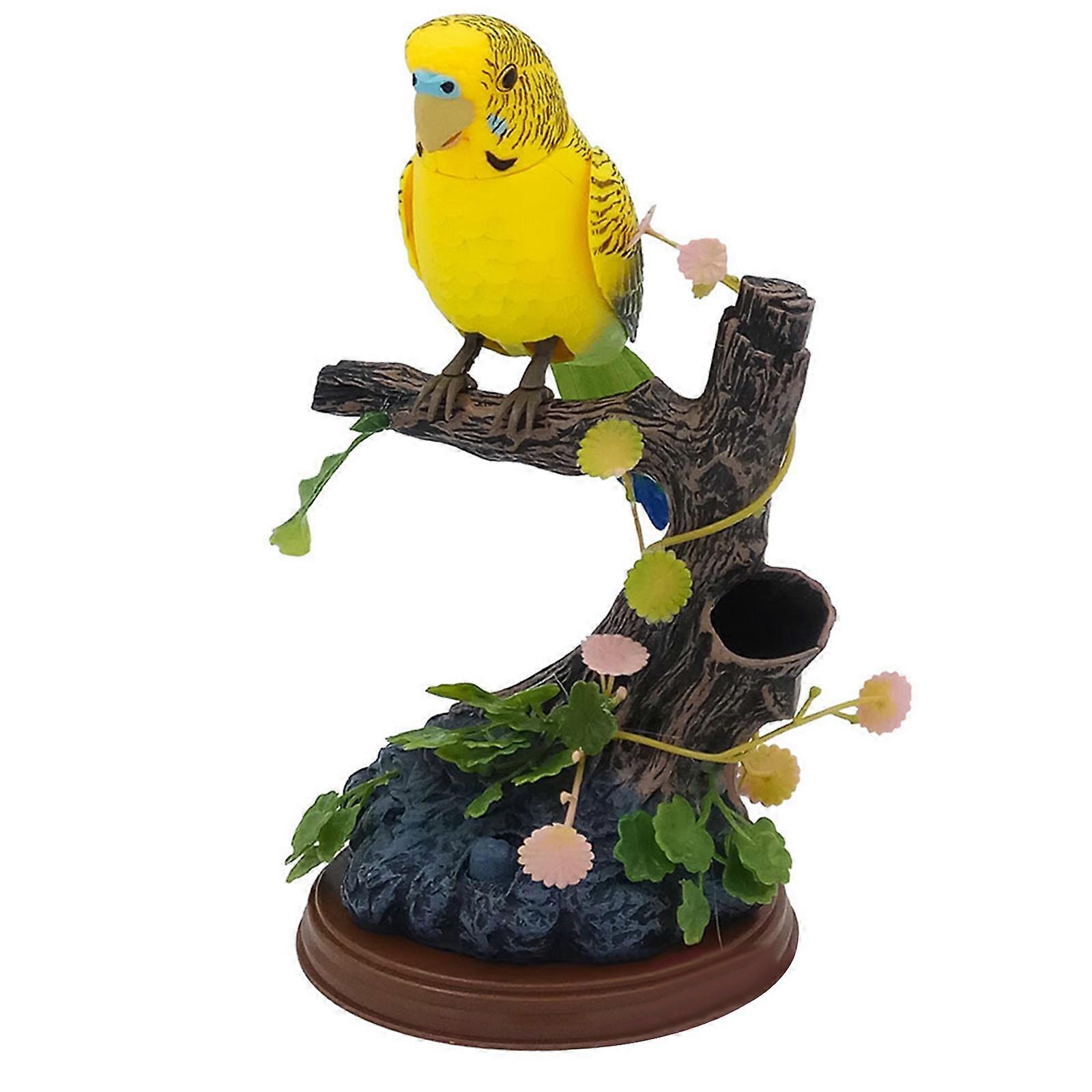 Singing & Chirping Bird in a Cage, Moving Beak and Tail | Sound Activated and Battery Operated Realistic Parakeet on a Tree Branch - Colors May Vary |