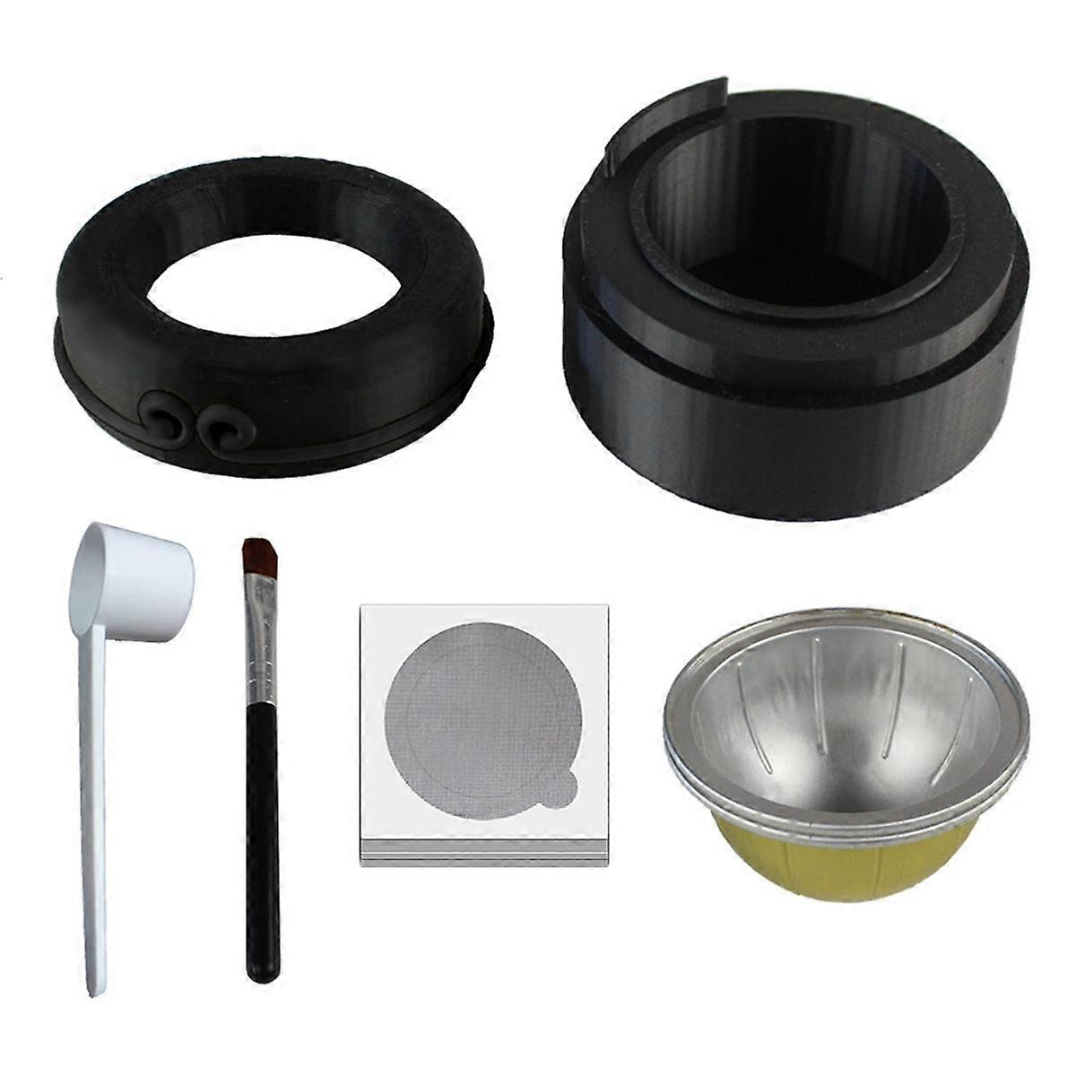 Reusable Coffee Capsule Dics/Lid for Vertuo Series Pod Empty Case with 50 Pcs Foil Seal Lids Holder Brush Capsule Kit A