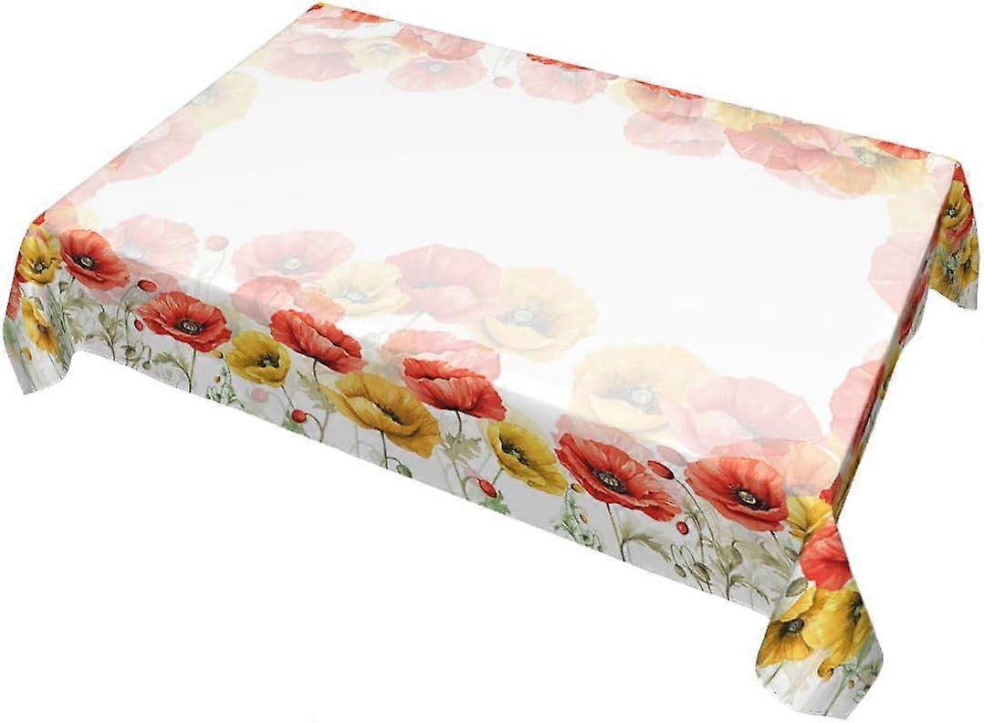 Decorative Rectangle Table Cloths Watercolor Poppy Spring Seasonal Summer Flower Tablecloth Table Cover for Dining/BBQ/Picnic/Coffee Table 52 X 70 Inc