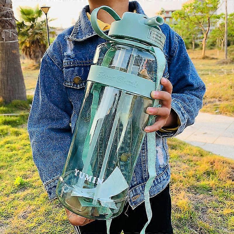 Wasserflasche Große Kapazität 3l Super Große Strohschale Tragbare Dinkware Kunststoff Raum Tasse Trinkflasche Outdoor Sport Wasserkocher