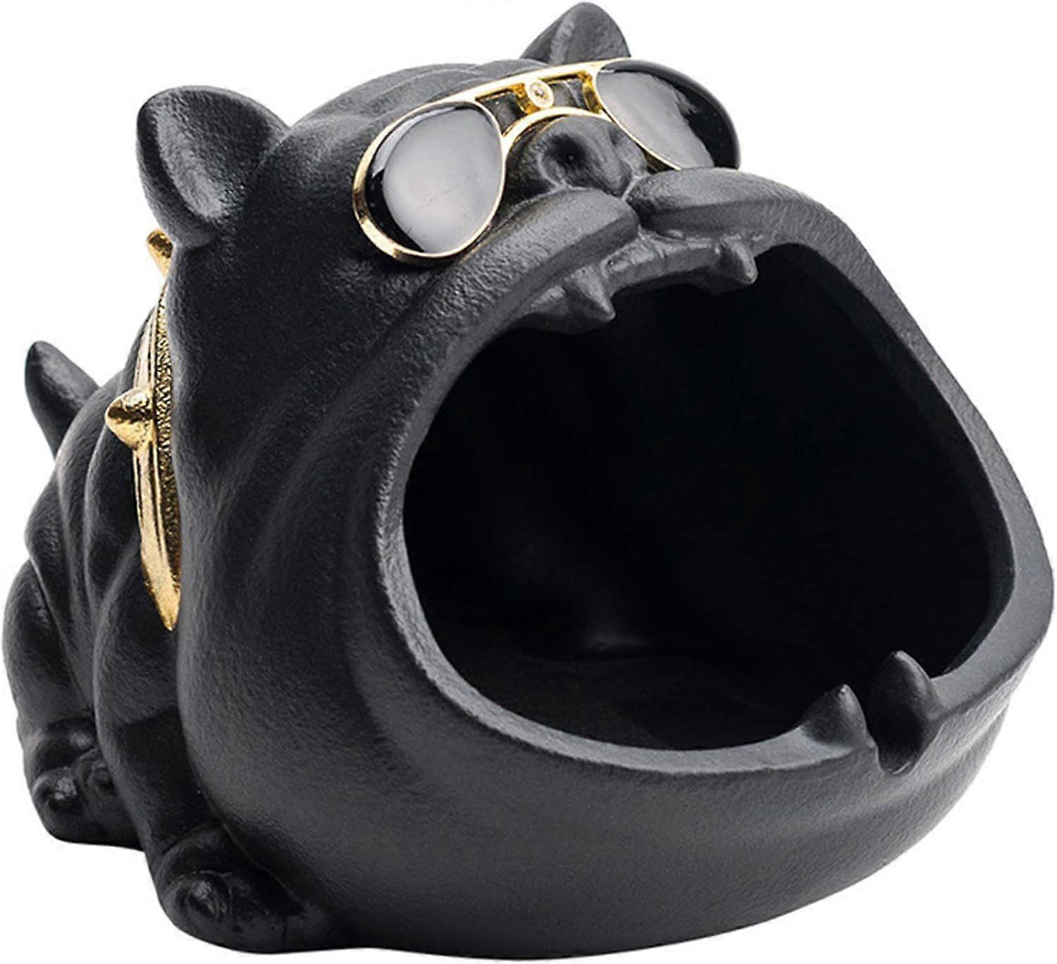 Udendørs askebæger til cigaret, keramisk askebæger sæt til ukrudt, seje cigar askebægre til terrasse hjemmekontor, fancy askeholder af sort bøllehund design, g