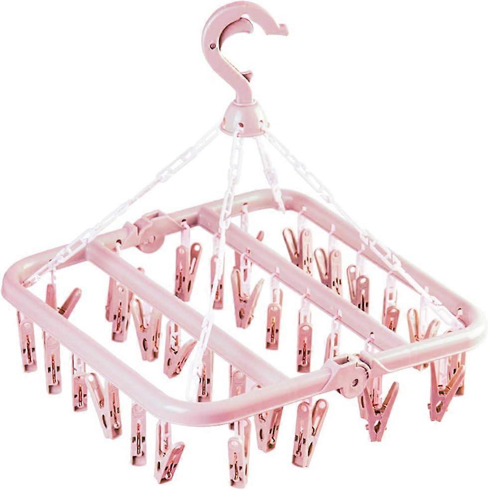 Clothespin Rack, Foldable Laundry Hanger with 32 Clips, Compact Design for Indoor and Outdoor Drying
