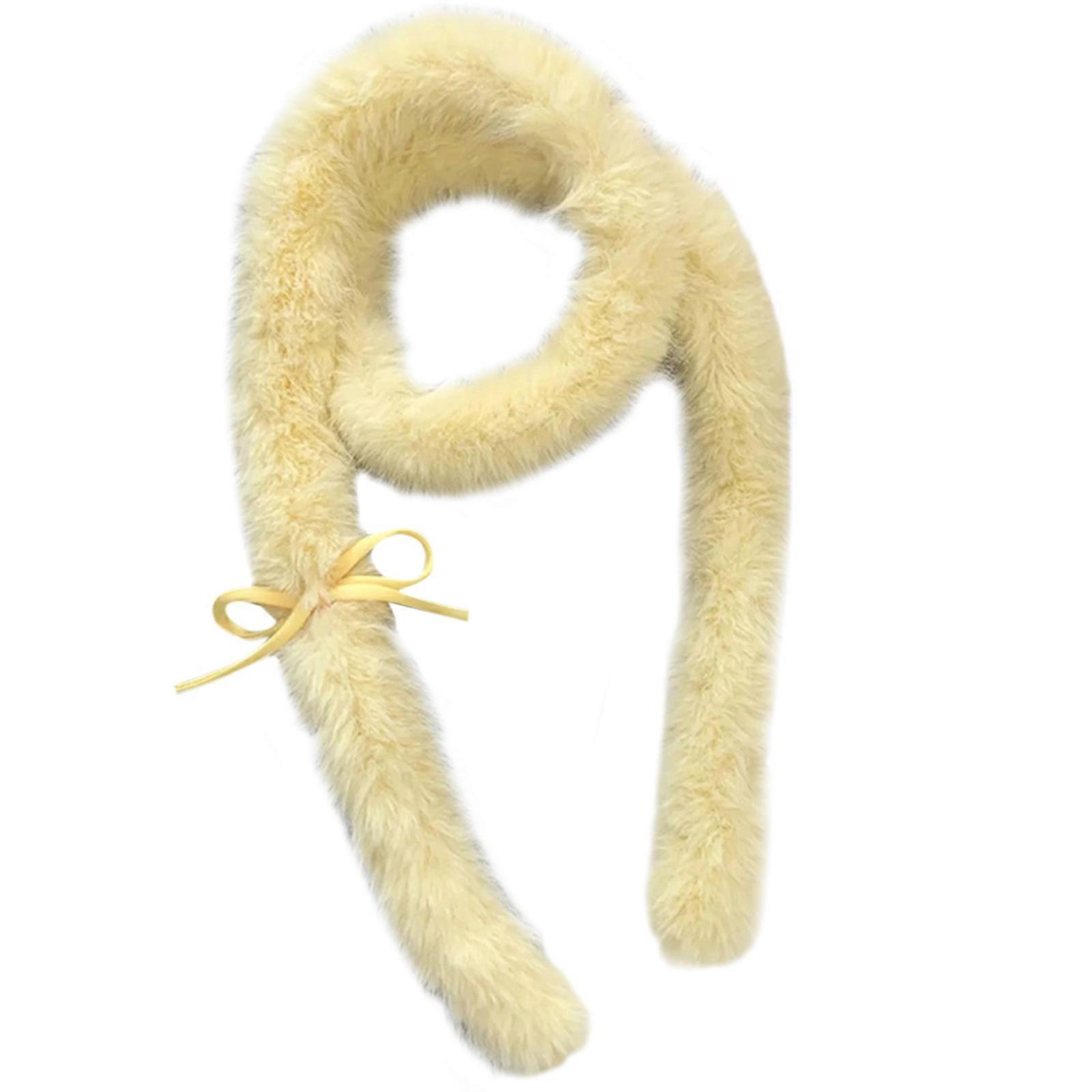 Élégant Faux Lapin Fourrures Écharpe pour Femelle Adolescentes Fille Des Années 2000 Longue Écharpe Hiver Chaud Maigre Écharpe Harajuku Cou Foulards Jaune