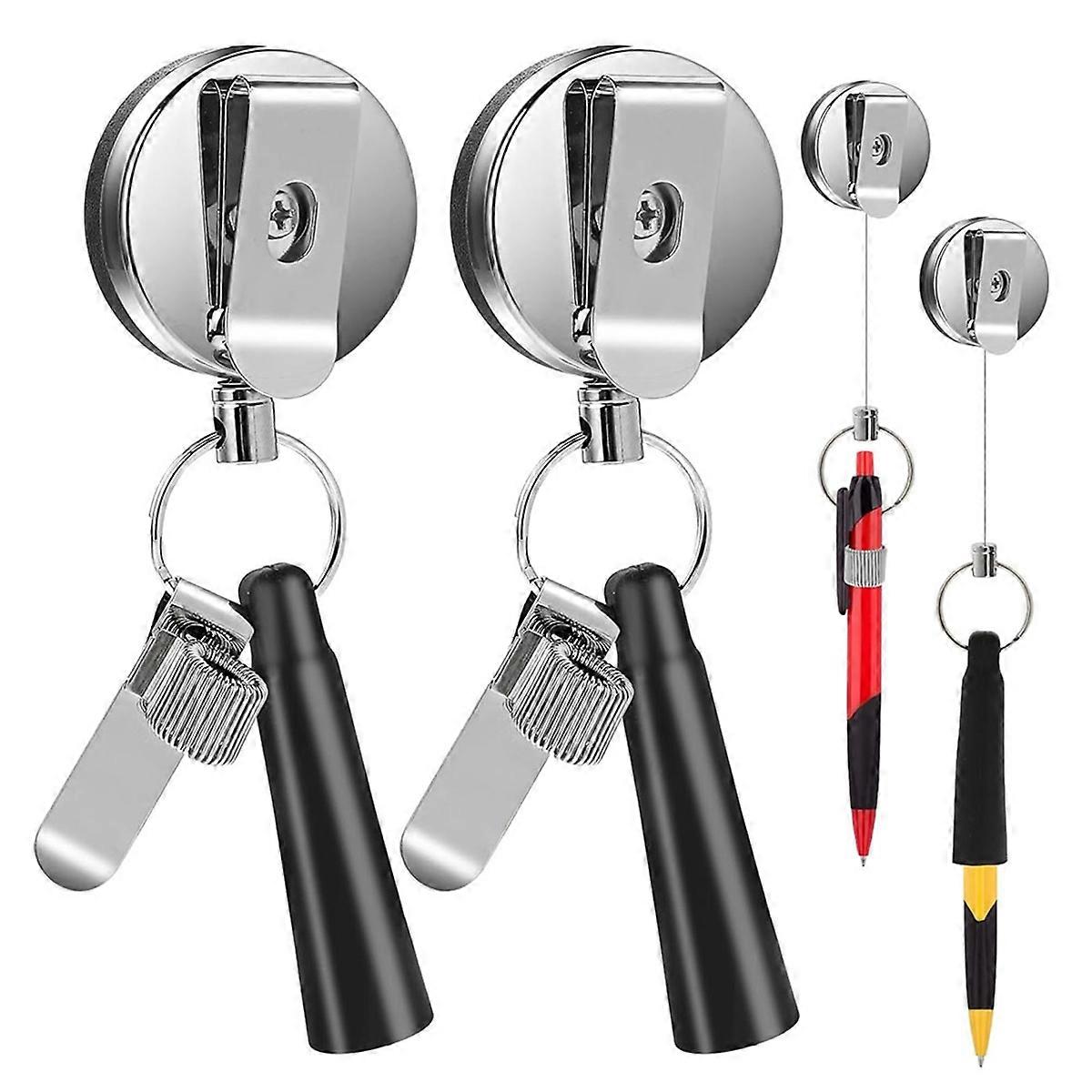 2 Pack Heavy Duty Retractable Pull Pen Pencil Holder Universal Retractable Lanyard Pen for ,Nurses,Waitresses