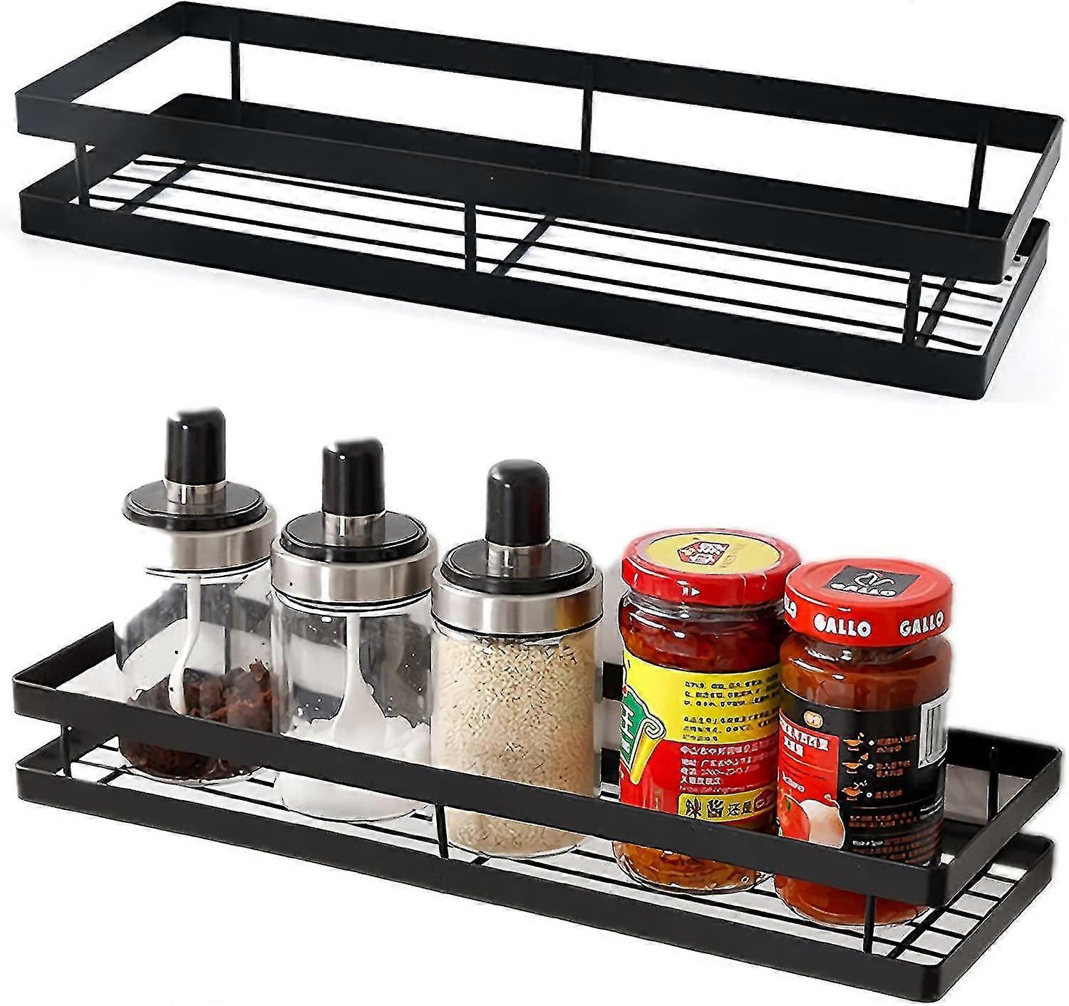Kitchen Spice Rack, Set Of 2 Wall-mounted Spice Rack, Space-saving Spice Storage Shelf, 3*12*5.5 Cm, Black