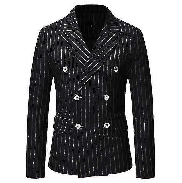 Mens Double-breasted Striped Blazer Suit Jacket