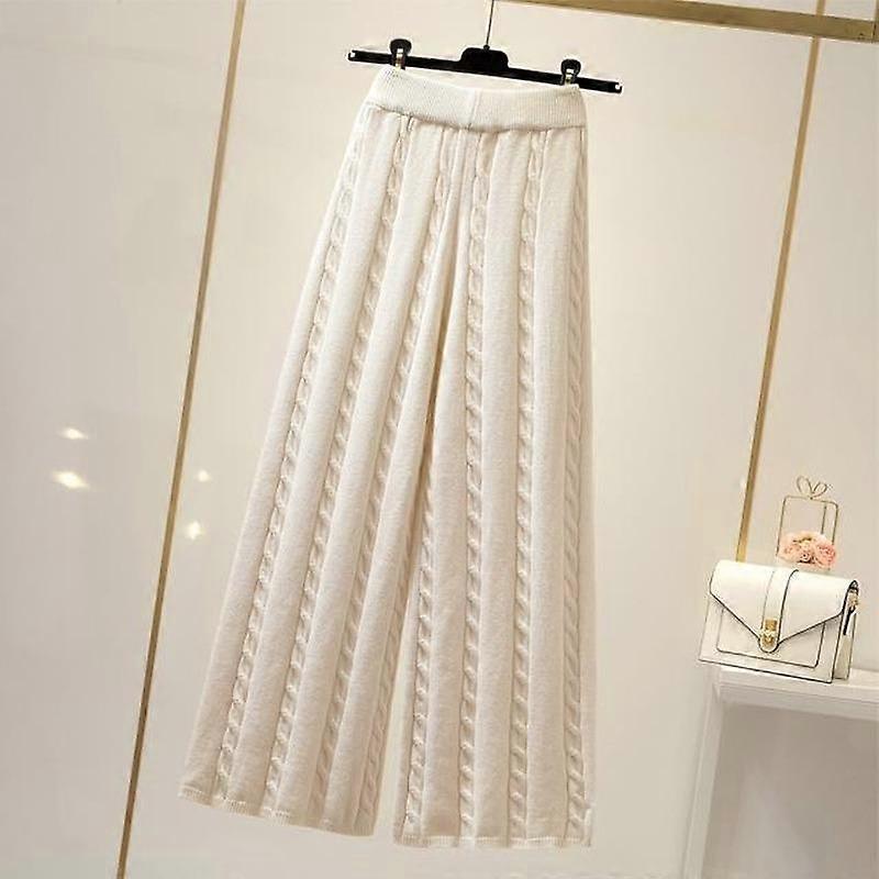High-waist Solid Color Knitted Wide-leg Pants 2022 Autumn And Winter New Korean Twist Stripe Cropped Trousers All-match Casual