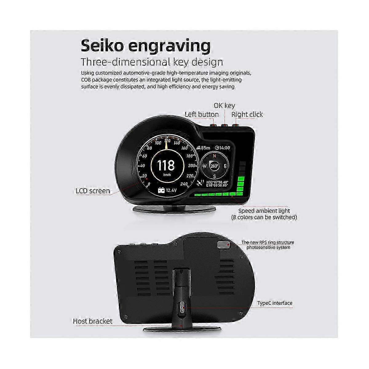OBD2 EOBD Multifunction LCD Display OBD+GPS HUD Auto Computer Car Real-Time Speedometer suitable for All Car