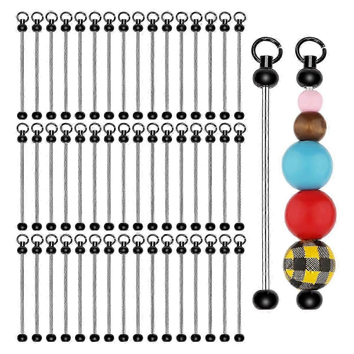 50pcs Blank Beadable Keychain Bars,Metal DIY Bead Keychain Bar Charms Easy to Detachable Beaded Key for Craft Item