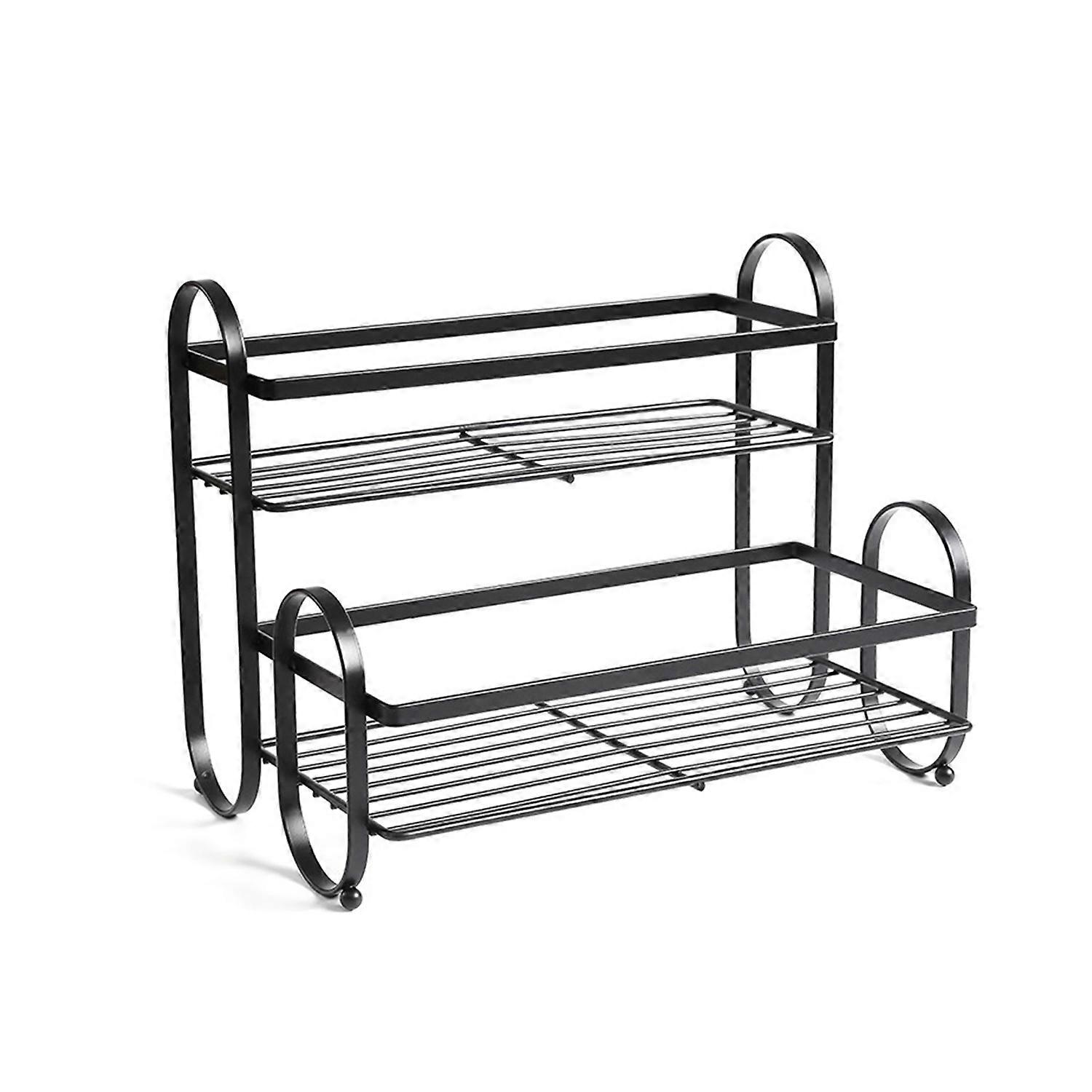 Storage Rack Double Layer Space-saving Arc Shape Handle Kitchen Spice Seasoning Jar Rack Countertop