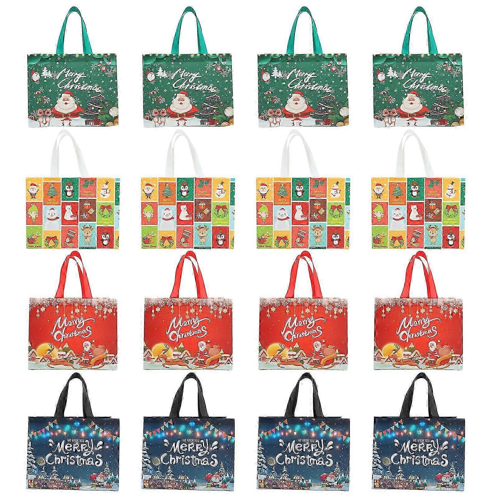 16pcs Christmas Wrapping Bags Gift Storage Pouches Reusable Grocery Tote Shopping Bags Xmas Bags