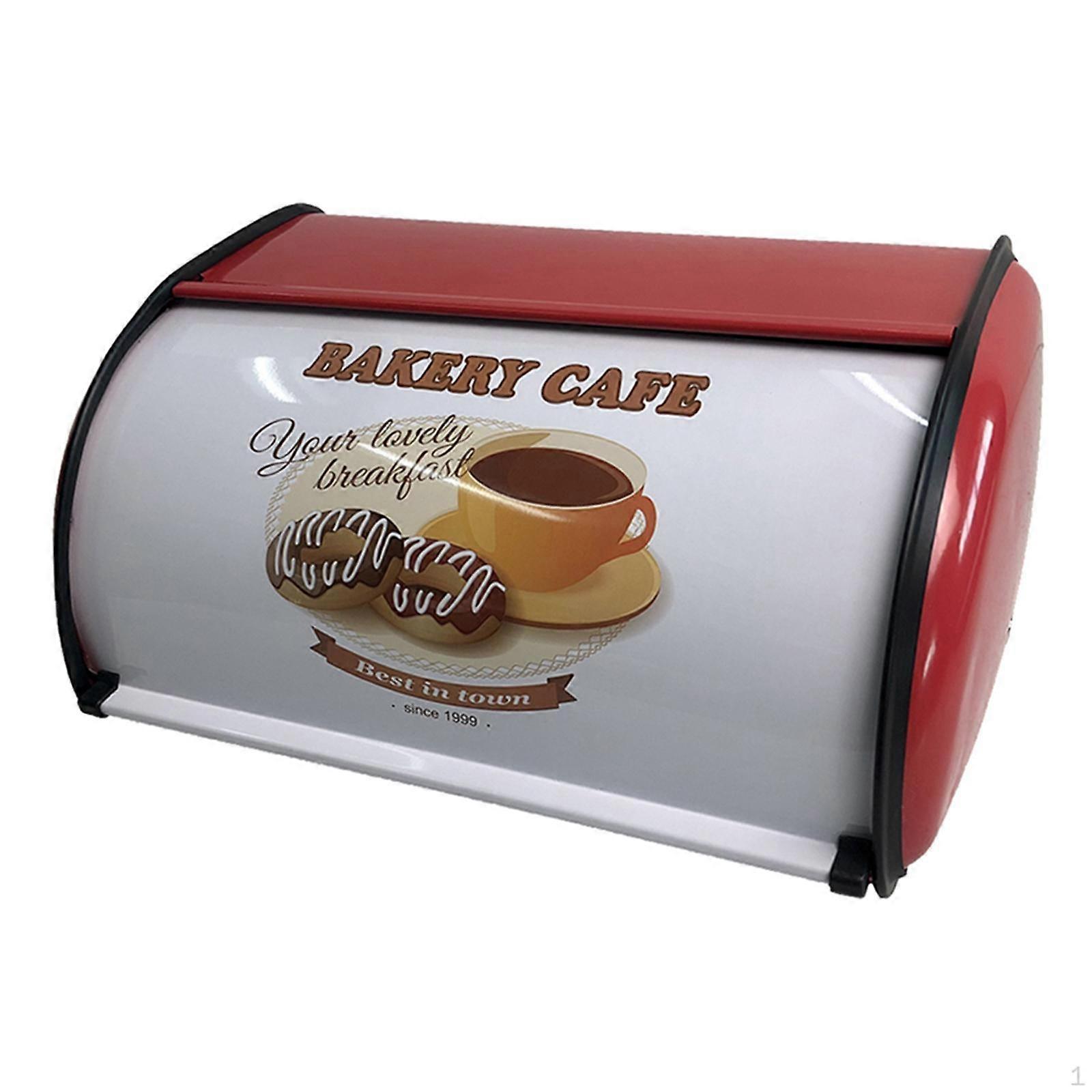 Bread Bin with Roll Lid Metal Box Portable Storage Holder Keeper for Kitchen