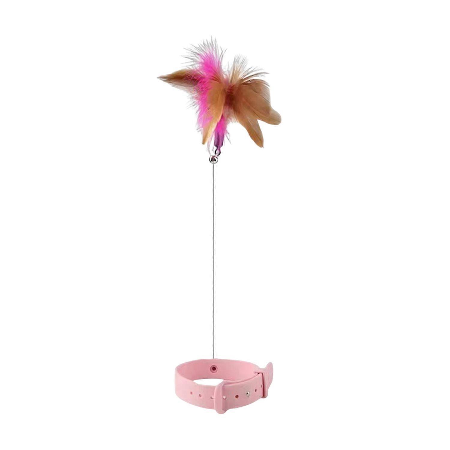 Interactive Cat Collar Toy Teasing Wand with Colorful Natural Feathers and Bell Adjustable Design