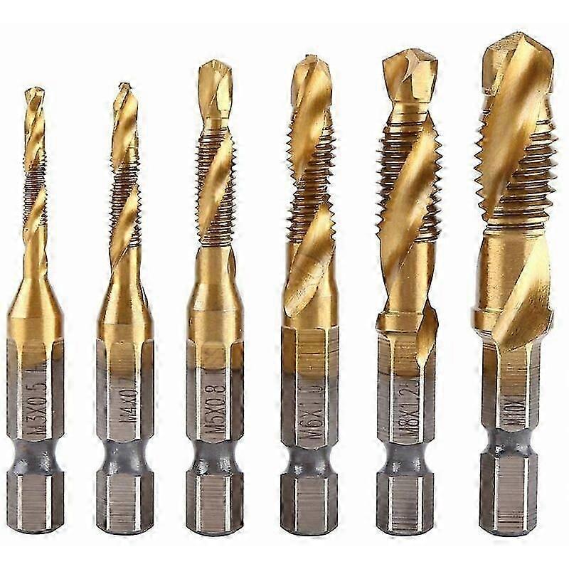 HSS Drill Bit Set Hex Shank Metric Thread Hss Tapping Drill Bits and Drill Bits for Copper Plastic Wood Aluminum 6pcs/set M3 M4 M5 M6 M8 M10