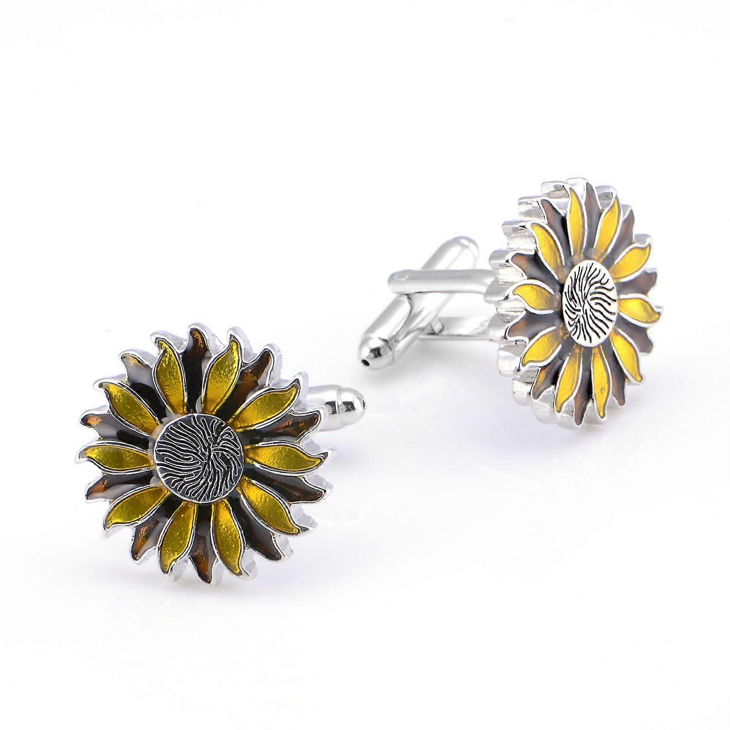 Abotoaduras francesas de girassol epóxi, abotoaduras de camisa de moda