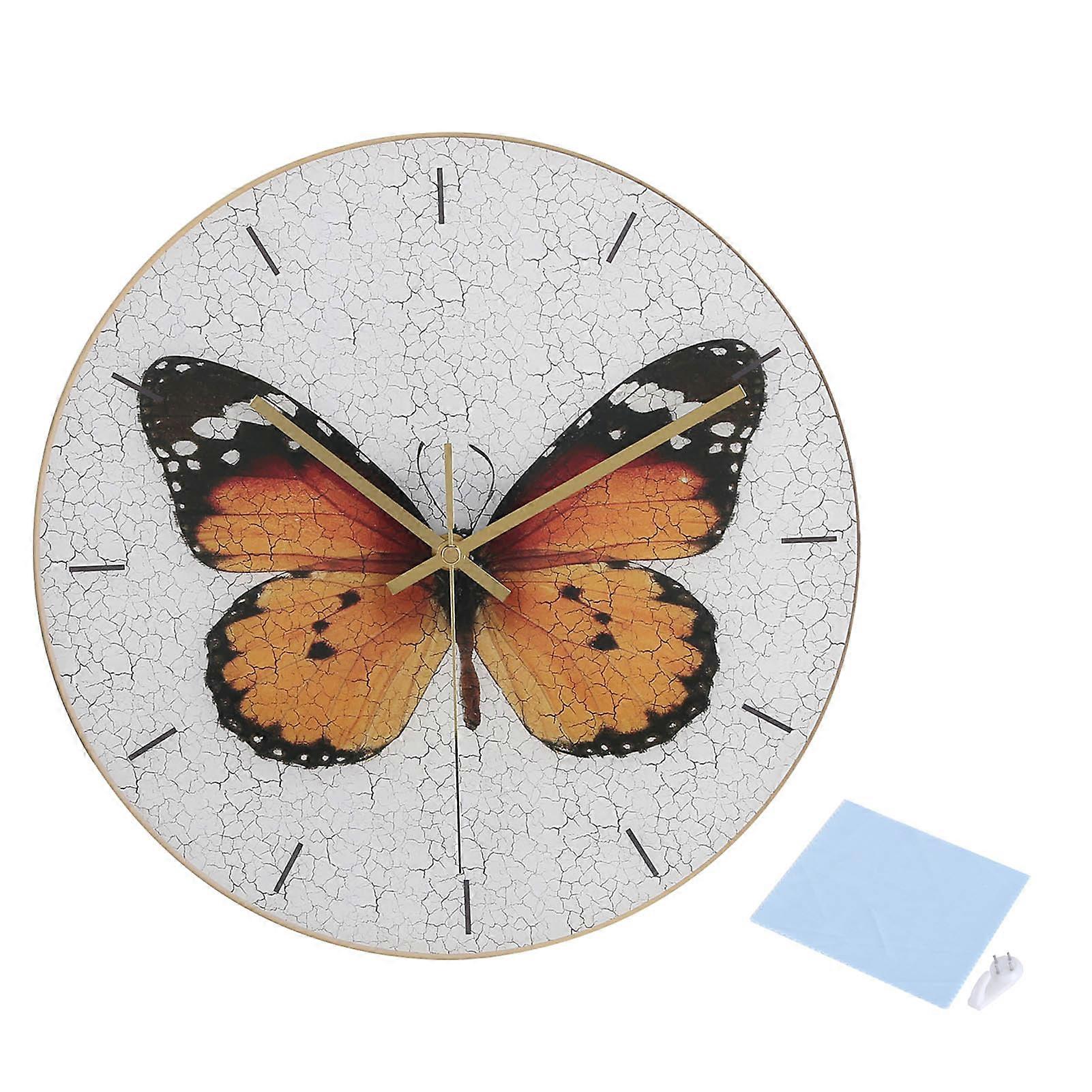 Butterfly Crack Pattern Wall Clock UV Printed Non Ticking Design 12 Inch Clock for Home Office Decor