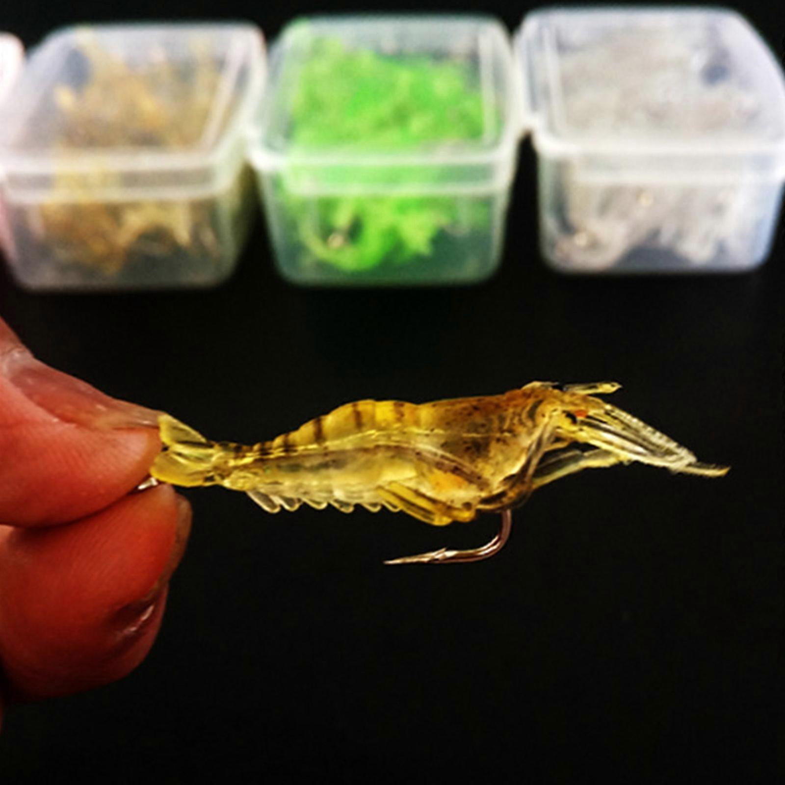 10Pcs Artificial Baits Fishing Lures with Hook Luminous Simulation Prawn Shrimp Soft Shrimp Lures Silicone Shrimp Baits light yellow