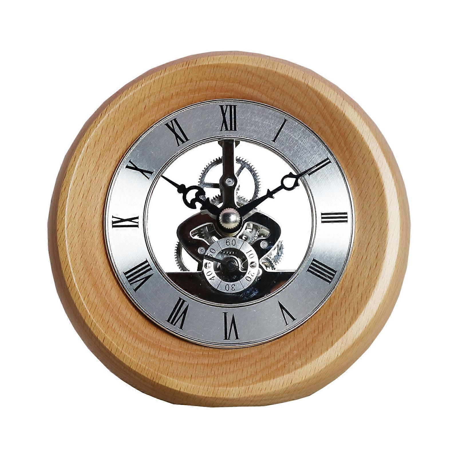 130mm Diameter Solid Wood Clock Perspective Clocks With Visible Internal Rotating Gear Vintage Round Clocks Silver