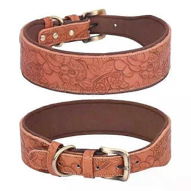 Engraved Patterned Leather Soft Comfortable No Pull Padding Durable Heavy Duty Medium Large Pet Dog Training CollarPet Leashes