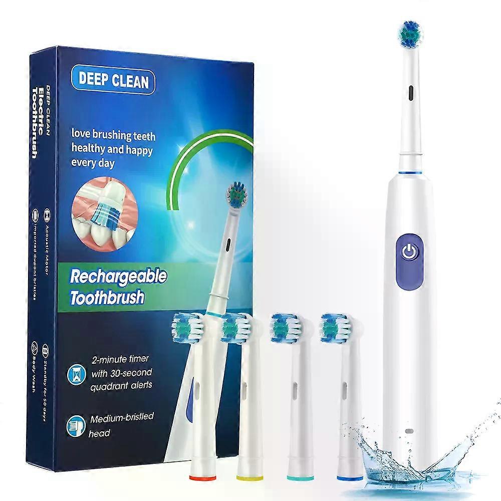 Smart Rotating Electric Toothbrush, Rechargeable Rotary Toothbrush with 4 Heads, Electric Toothbrush for Adults Soft Replacement